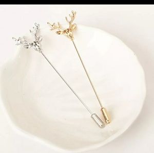 Two deer tie lapel pins brooch hatpin gold silver